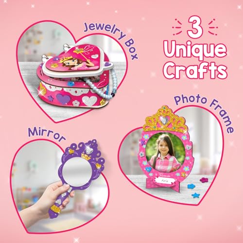 Image of Smartivity Little Princess Craft Box for Girls | DIY Art & Craft Kit to Make Jewellery Box, Mirror & Frame | Age 4-8 Years|Kids Craft Activity Set with Gems & Glitter | Birthday Gift for Kids