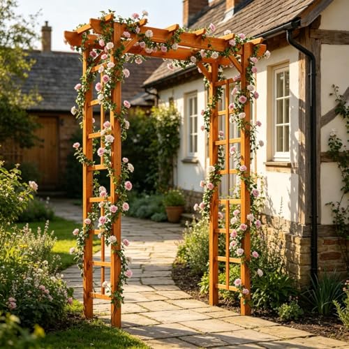 Aoxun 85 Wooden Garden Arbor Wedding Arbor Arch for Ceremony Arch Trellis for Climbing Plant Outdoor Pergola Archway Decor for Garden Backyard and Lawn Brown
