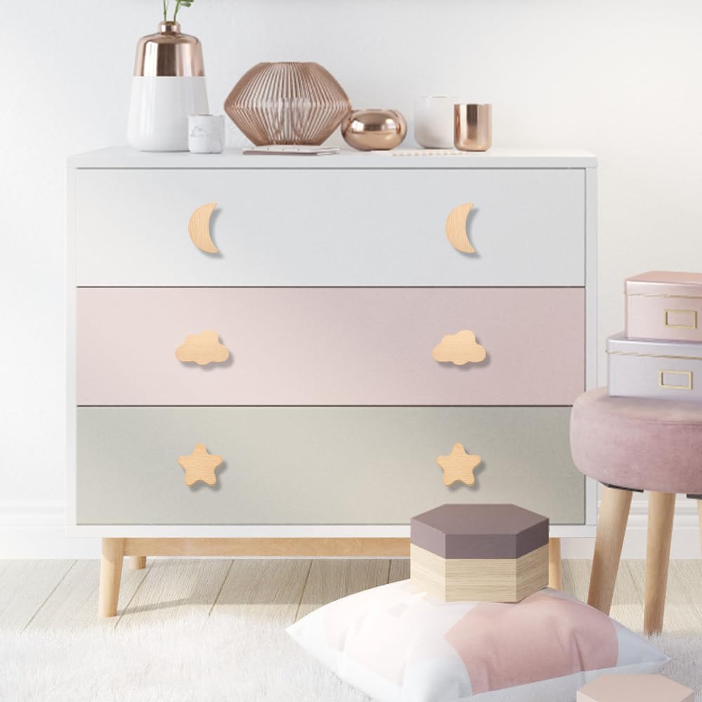 Produktbild von VBSJAH 6-tlg Schrankknöpfe Set | Sterne, Mond, Wolken | Weiche Gummi-Griffe Für Kinder