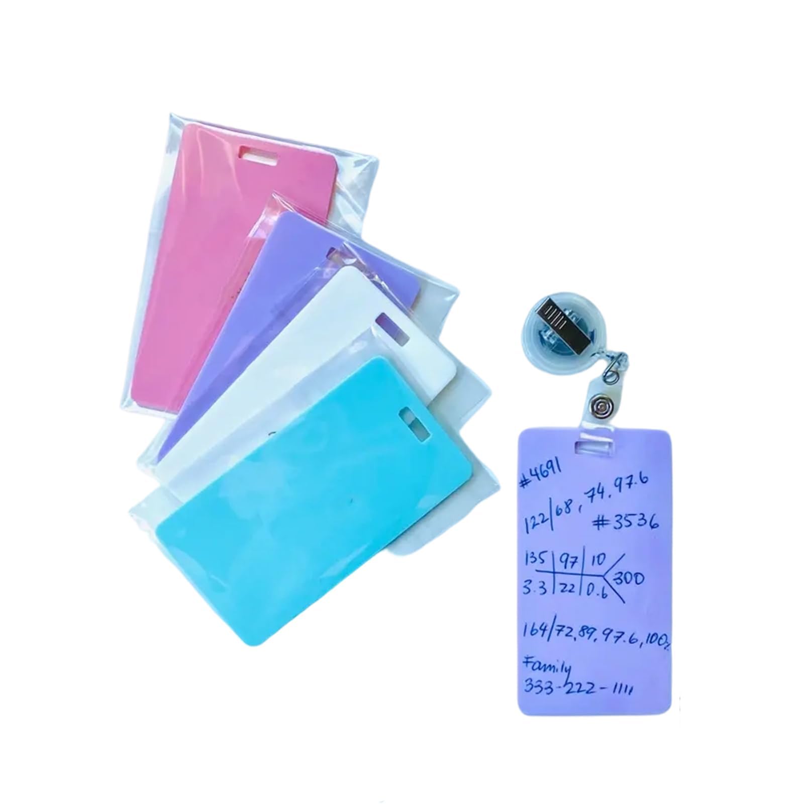 4Pcs Erasable Badge Sticky Notes, Mini Erasable Whiteboard for ID Badge, Vertical Pocket Notebook,Portable Reusable Note Pad for Alcohol Cleanable for Nurses Doctors Professionals (B)