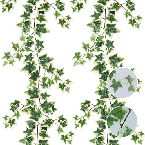 JOZMMZEOOA 180CM Edera Finta da Interno 2 Pezzi Artificiali Piante Finte da Interno Cadente Foglie Finte per Decorazioni Pianta Artificiale Edera,per Decorazioni Casa Camera Letto (Verde bianco)