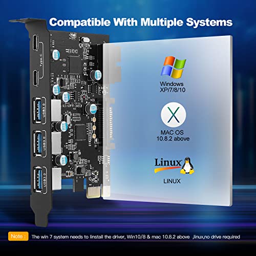 Pci-E X 1 To Usb Expansion Card, Usb 3.0 5Gpbs(3 X Usb A - 2 X Usb C - 1 X Internal 19-Pin Header) - Usb Pci Express Card, Pcie Motherboard Card For Pc Desktop, Support Windows Mac Os Linux #TOP4