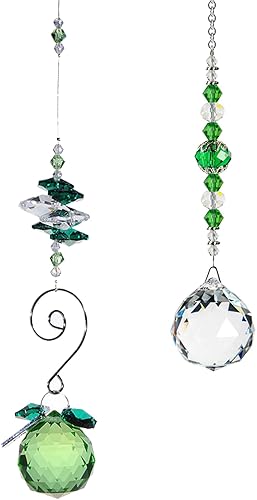 Paquete de 2 prismas de bola de cristal de 1.18 pulgadas (1.181 in), adorno para ventana interior, atrapasoles de cristales con cuentas de arco