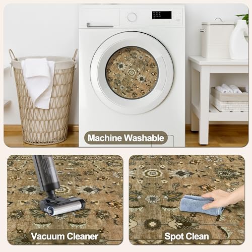 Image of Brown 2x4 Runner Washable Rugs for Entryway, Non Slip Small Area Rug