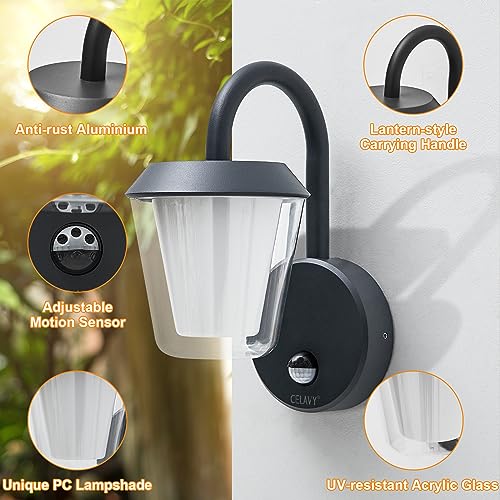 CELAVY PIR Outdoor Wall Lights - Outside Light Mains Powered IP65 with Motion Sensor, Modern Porch Light Front Door Lamp, External LED Lighting Exterior Sconce Wall Mounted for House, Anthracite - Image 6