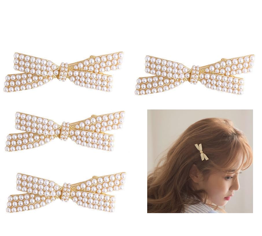 Pinzas para el cabello con lazo y perlas 4 piezas miniatura 1