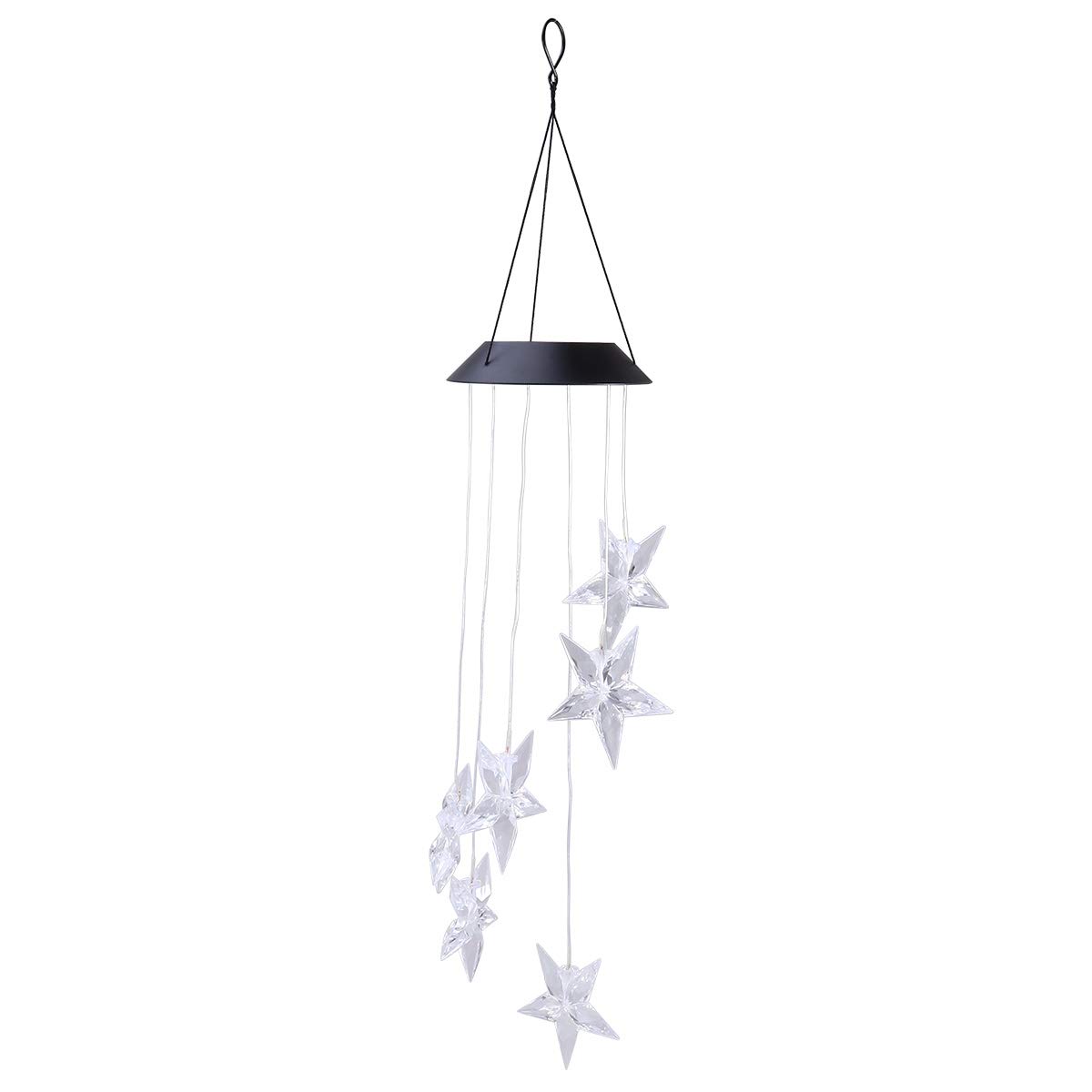 DECOMELODY Solar Star Wind Chime Light Outdoor Solar Hanging Landscape Lights Color Changing LED Night Lamp for Garden Courtyard with Black Cover
