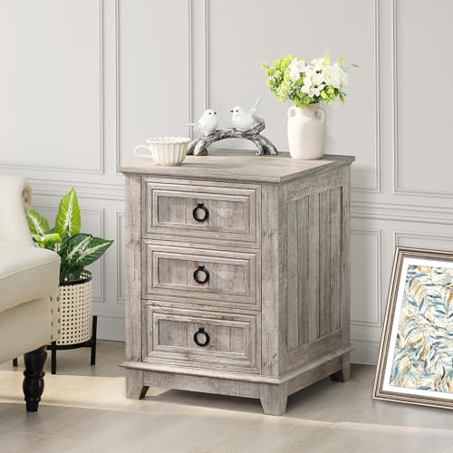 Joaxswe 18" Farmhouse Night Stand with 3 Drawers, Wood End Table Dresser for Bedroom, Retro Oak Nightstand, Bed Side Table with Metal Handle, Bedside Cabinet for Bedroom Living Room, Closet — view 6