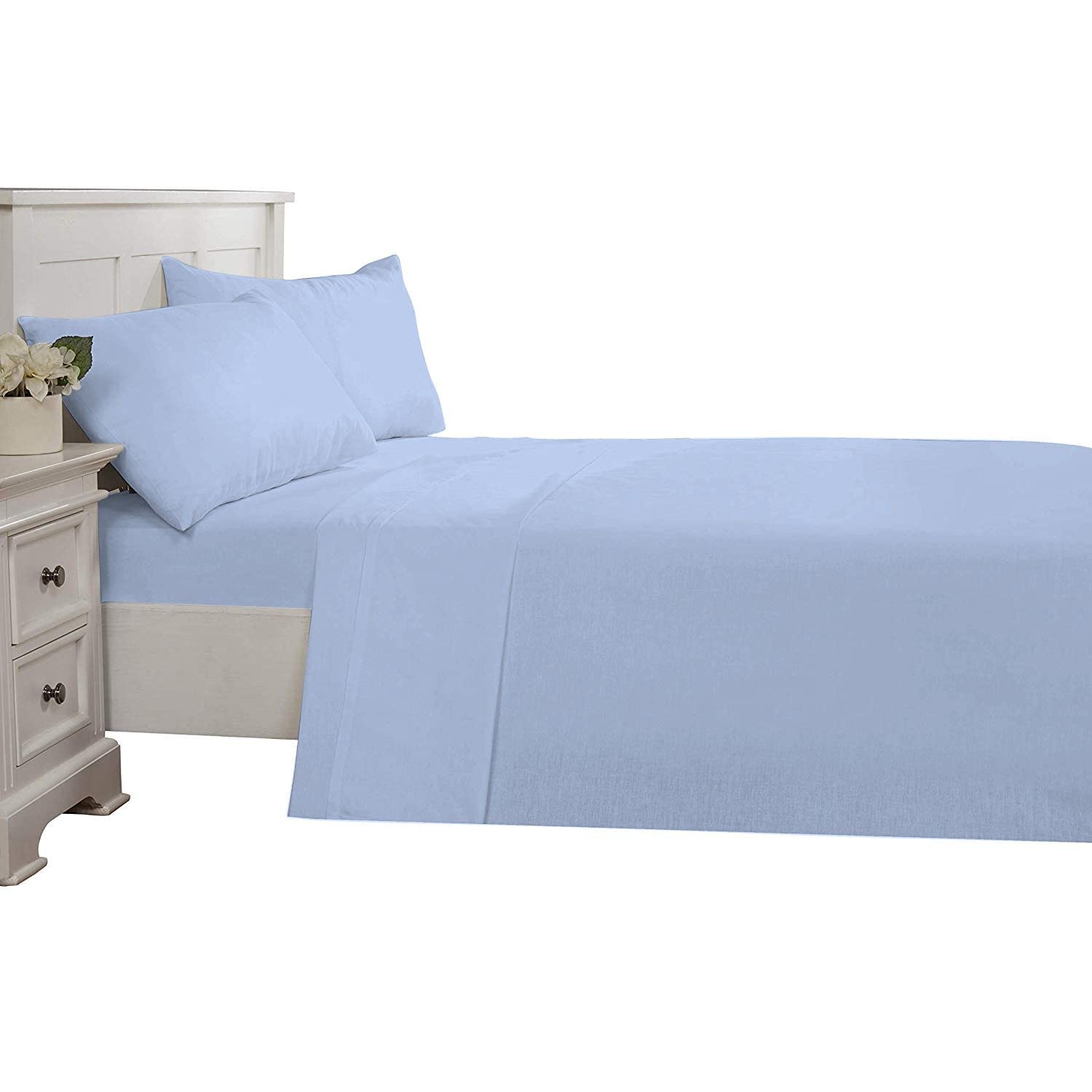 6 Piece Luxurious Sheet Set 100 Egyptian Cotton Light Blue Olympic Queen Size 26 Inch Deep Pocket Bed