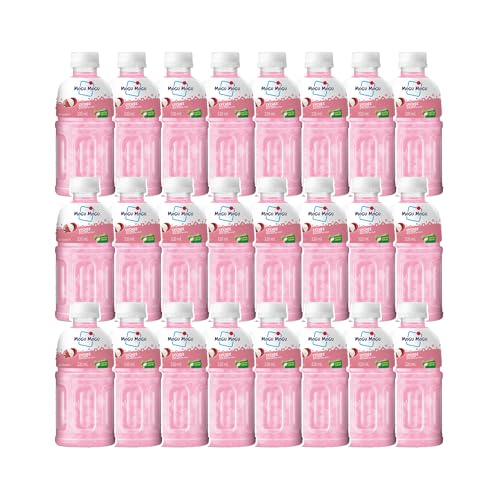 Mogu Mogu Lychee Juice with 25% NATA De Coco | Energy Booster Drink | Full of Fruit Fibres | No Added Preservatives and Colours – (Pack of 24, 320ml Each)