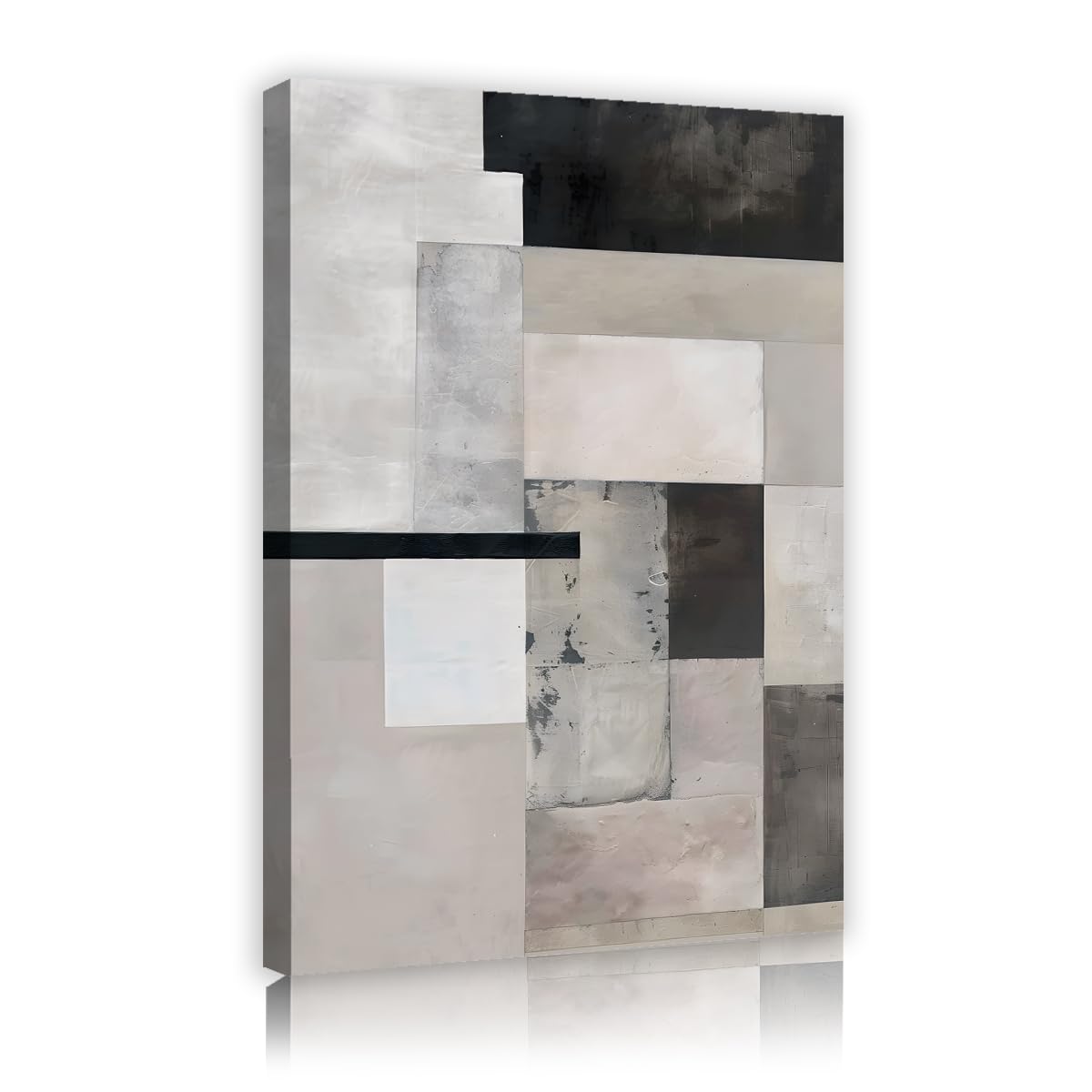 TOANGWALL Minimalist Beige Canvas Wall Art Abstract Geometric Block Framed Painting Modern Neutral Poster Nordic Mural Pictures Art Print For Lounge Bedroom Decor 75x115cm