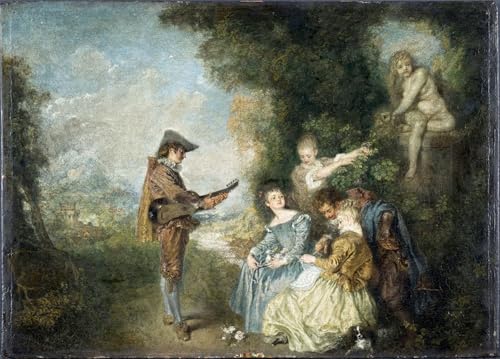 Peinture Jean Antoine Watteau pour Salon | Toile Décoration Murale Chaleureuse
