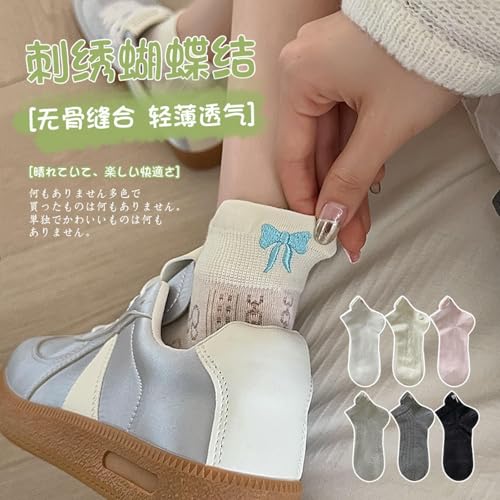 Spring and Summer Thin mesh Breathable Socks, Cute and Sweet Embroidered Bow Short Socks - White3