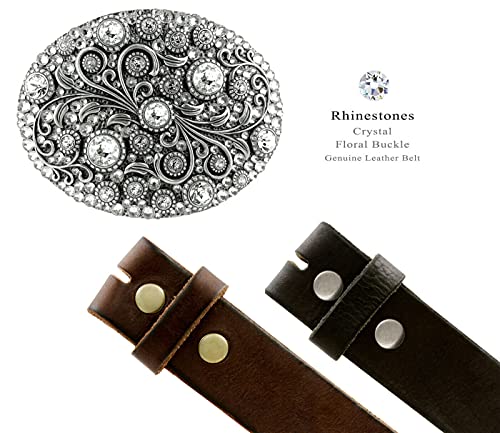 Timeless Tranquility Rhinestone Crystal Floral Buckle Genuine Leather Belt 1-1/2"(38mm) Wide3