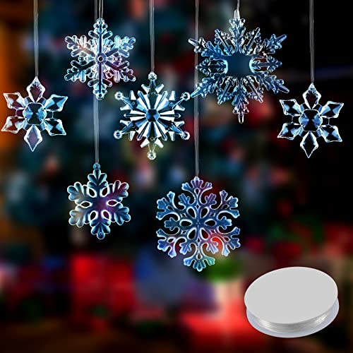 Acrylic Crystal Snowflakes Ornaments Acrylic Xmas Snowflakes for Christmas Winter DIY Decoration, Assorted Sizes 1.6/2/ 2.8/3.4/4.4 Inches (Blue, 24)