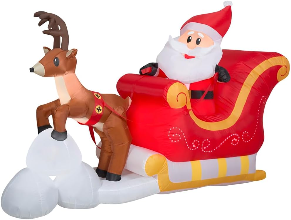 Gemmy Lightshow Airblown Inflatable Sewn in Micro LED Santa and Sleigh Takeoff Scene, 5.5 ft Tall