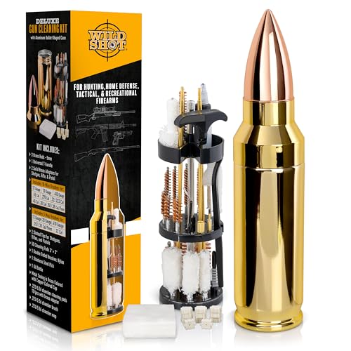 Wild Shot Deluxe Gun Cleaning Kit with .223 Aluminum Bullet-Shaped Storage Case, Cleaning Tools to Effectively Maintain Handguns, Shotguns and Rifles