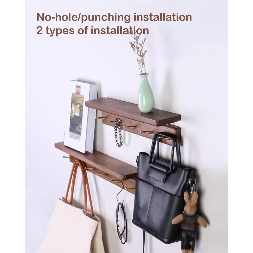 Perchero De Pared De Madera Con 7 Ganchos - Organizador Para Llaves Y Ropa, Color Gris