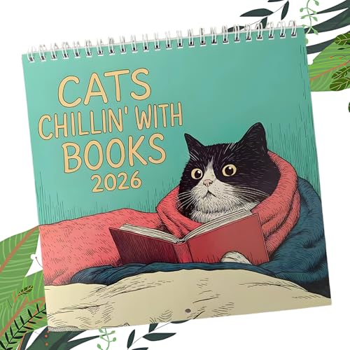 Funny Reading Cat Calendar 2026 Calendars 2026 Funny Calendars Cats Chilling with Books Calendar Creative Family Planning Reminder for Home Home Decor Gift for Book Lover and Cats Lovers