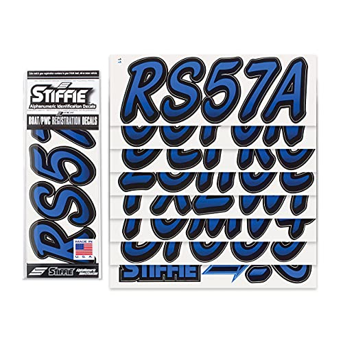 Stiffie Whipline Blue/Black 3" Alpha-Numeric Registration Identification Numbers Stickers Decals For Boats & Personal Watercraft #TOP1