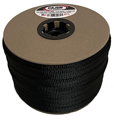Cajun Pull Line - 1/2 Inch Black - 1,200 lb. - Pull Tape - Polyester Pulling Tape - Made in USA (500)
