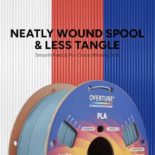Image of OVERTURE PLA Filament 1.75mm, Neatly Wound 3D Printer Filament 1kg Spool (2.2lbs), Dimensional Accuracy + /- 0.02 mm, Fit Most FDM 3D Printers (Grey Blue)
