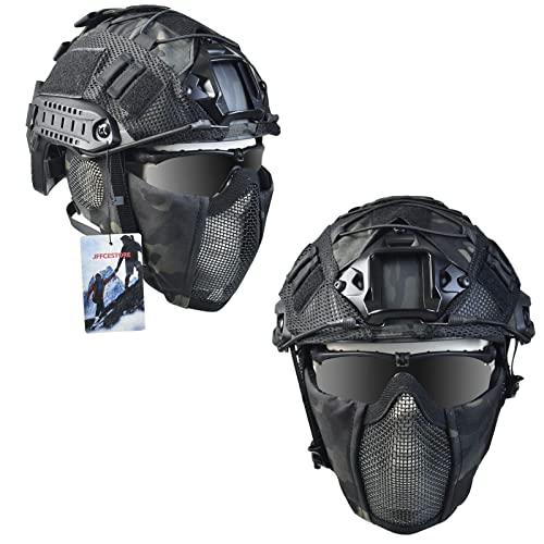 JFFCESTORE MH Updated Version Fast Tactical Helmet Combined with Foldable Half Face Mesh Mask and Goggles for Paintball CS Game Set BCP - Thumbnail 2