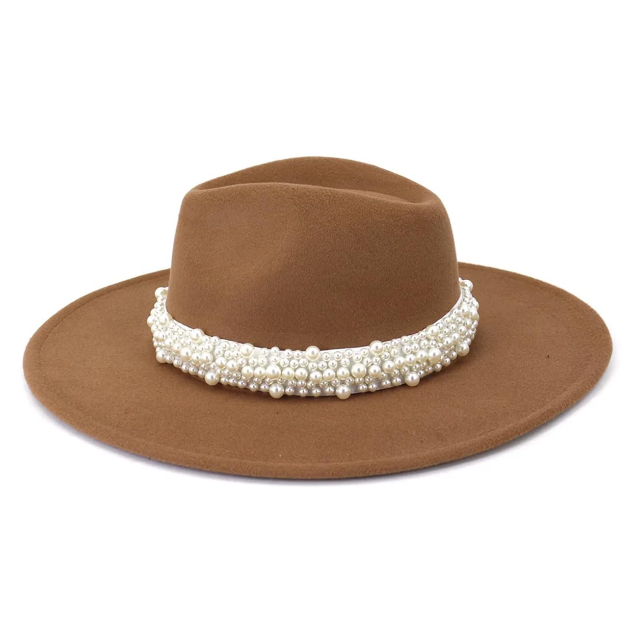 Cappelli eleganti da donna con perle da 9,5 cm a tesa grande pesca cuore top jazz fedora cappello festa matrimonio chiesa cap