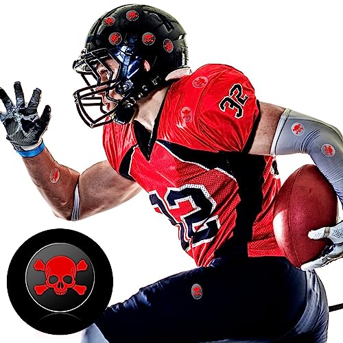 Image of Leinuosen Helmet Stickers Football Baseball Helmet Decals 1-1 /8 Inch Vinyl Sports Football Decals Self Adhesive Hockey Stickers for Hockey, Lacrosse, Batting(Clear Print Red,Skull)