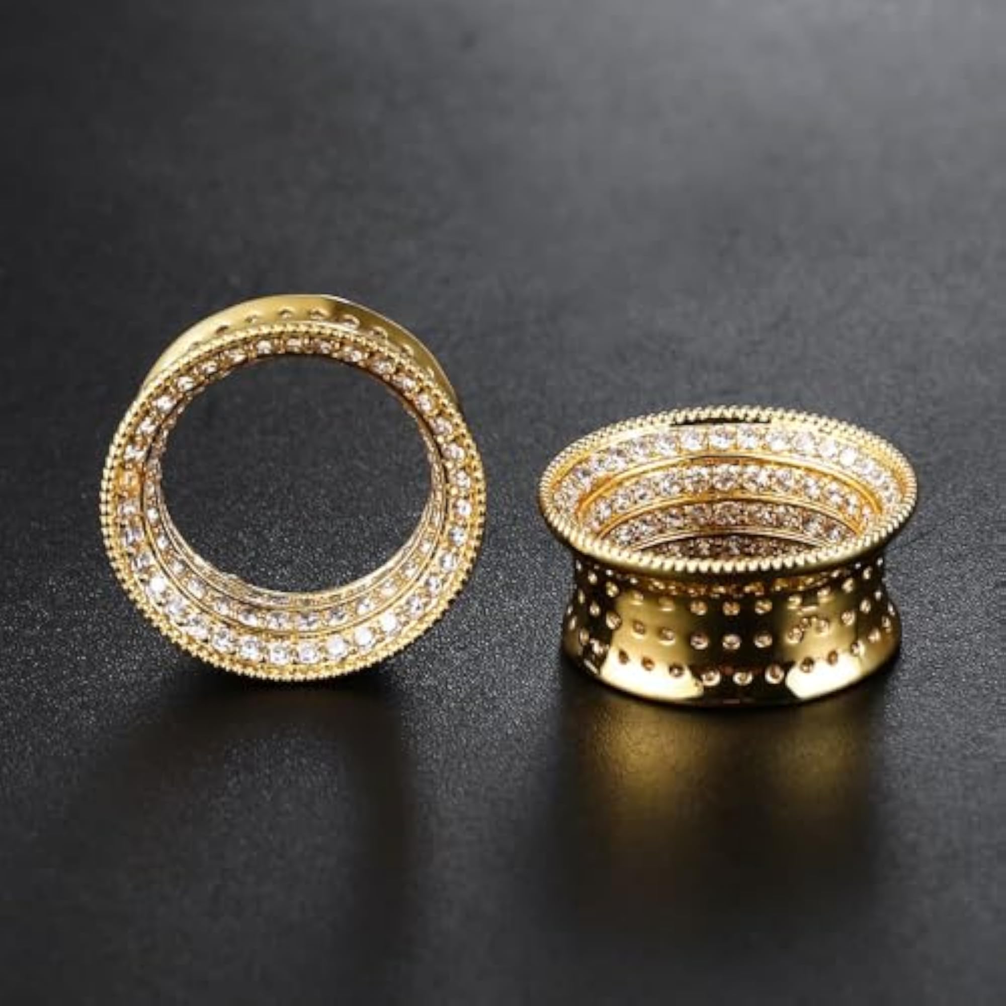 Zirconia Single Flare Ear Tunnels Vintage Brass