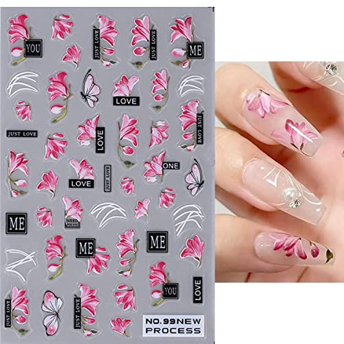 6Sheets Flower Nail Art Stickers Spring Colorful 3D Self-Adhesive Nail Decals Summer Floral Designs Nail Decorations Diy Acrylic Nail Accessories For Women Girls Manicure #TOP3