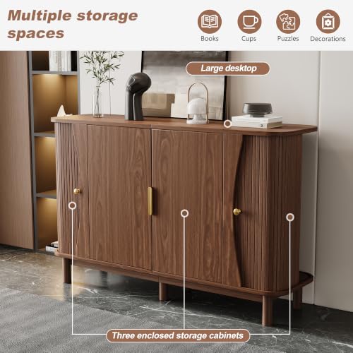 Armario de almacenamiento color nogal de 140 cm y buffet con puertas correderas 8