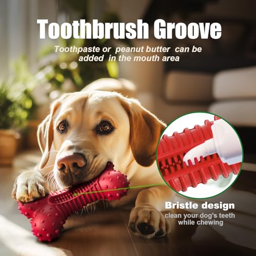 Image of Dog Toys for Aggressive Chewers, Dog Chew Toys for Medium Large Dogs, Durable Natural Rubber Dog Toys with Bacon Flavor, Indestructible Dog Toy, Red