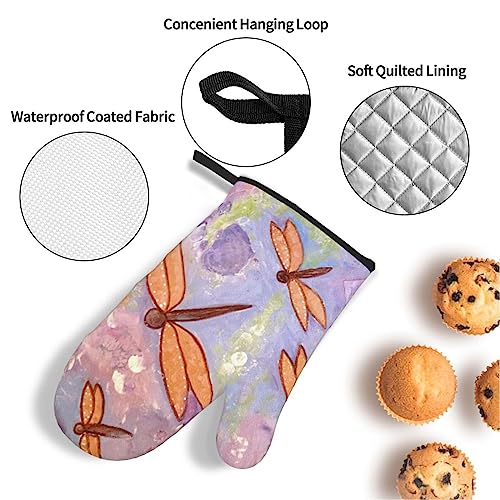 Hand Painted Dragonfly 4 Piece Oven Mitts And Pot Holders Set Heat Resistant Oven Gloves And Hot Pad Non-Slip Potholders For Baking Cooking Kitchen Grilling Bbq #TOP2