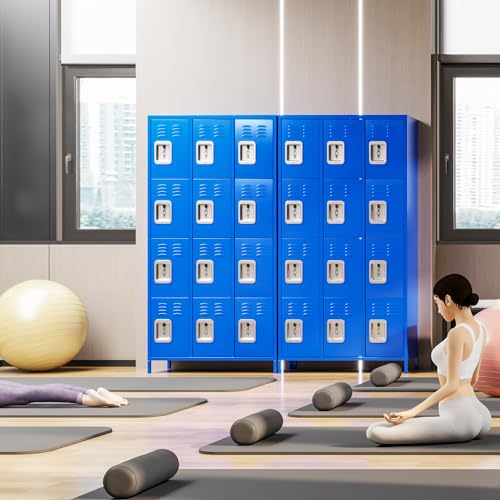Image of Aobabo 12 Doors Metal Storage Locker for Employees, Storage Lockers for School Office Gym Bedroom, Industrial Steel Storage with 12 Hooks, Blue, Assembly Required