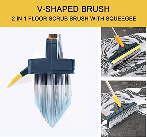 Image of 2 in 1 Bathroom Cleaning Brush with Broom Wiper Squeegees,Tiles Cleaning Brush with Long Handle Tile Cleaner Brush Bathroom Floor Brush Window Cleaning Broom Viper(2 in 1 Brush Wiper)