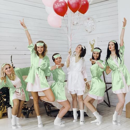 Image of Bonuci 24 Pcs Bride Bridesmaid Robes Set of 6 Bridal Silk Satin Robes for Wedding Bachelorette Party Bridal Shower Gifts