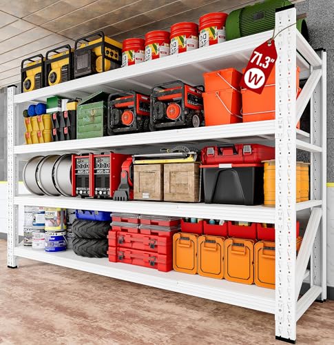 Image of 71.3 inch Wide Heavy Duty Garage Shelving Units,5000LBS Deep Storage Shelves,White Metal Garage Shelves,Steel Shelf,Large Storage Rack,Industrial Shelving for Shop,Warehouse,Basement,71.3 inchW x 24 inchD x 70 inchH