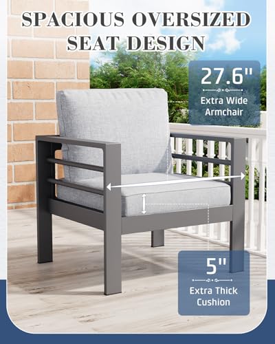 Image of AECOJOY Aluminum Patio Furniture Set, 5 Seats Modern Outdoor Furniture with Coffee Table, 4 Pieces Metal Conversation Sectional Sofa, Light Gray