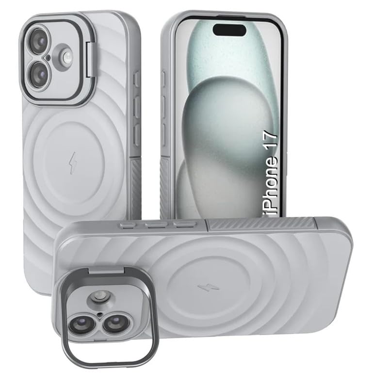 Image of LuxuryKase Shockproof Case for iPhone 17 | Ripple Pattern | Camera Protection | Inner Velvet Fabric Lining | Protective Cover with Enhanced Grip & Wireless Charging Support - Grey