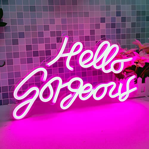 Motivational Neon Signs Hello Gorgeous Pink Inspirational Quotes with Dimmer Switch for Badroom, Home, Mirrors. Makeup Table, Decoration by DIVATLA…