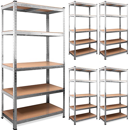 Monzana® 5 estanterías galvanizadas de pie resistentes | 180 x 90 x 40 cm, capacidad de 875 kg | Paneles de estante de MDF de 5 niveles | Estantes de almacenamiento sin tornillos | Cobertizo de