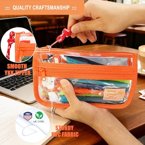 Image of Rough Enough Clear Pencil Case for School, 60+ Pencils Capacity, Orange