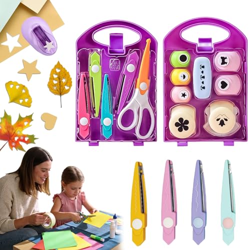 Creative Kids DIY Puncher Craft Set, 2026 New Craft Scissors and Hole Punch Set, Hole Punch for Kids, Shape Cutters for Crafts, Leaf, Butterfly, Star Heart Flower Punch DIY Projects (Set D)