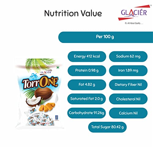 Image of Glacier TorrOne Nariyal Toffee | Soft and Tasty Real Coconut Flavour /Nariyal Milk Toffee /Healthy & Tasty Toffees /Gift Pack /Birthday Toffees / 600Gm / 100Pcs Packet