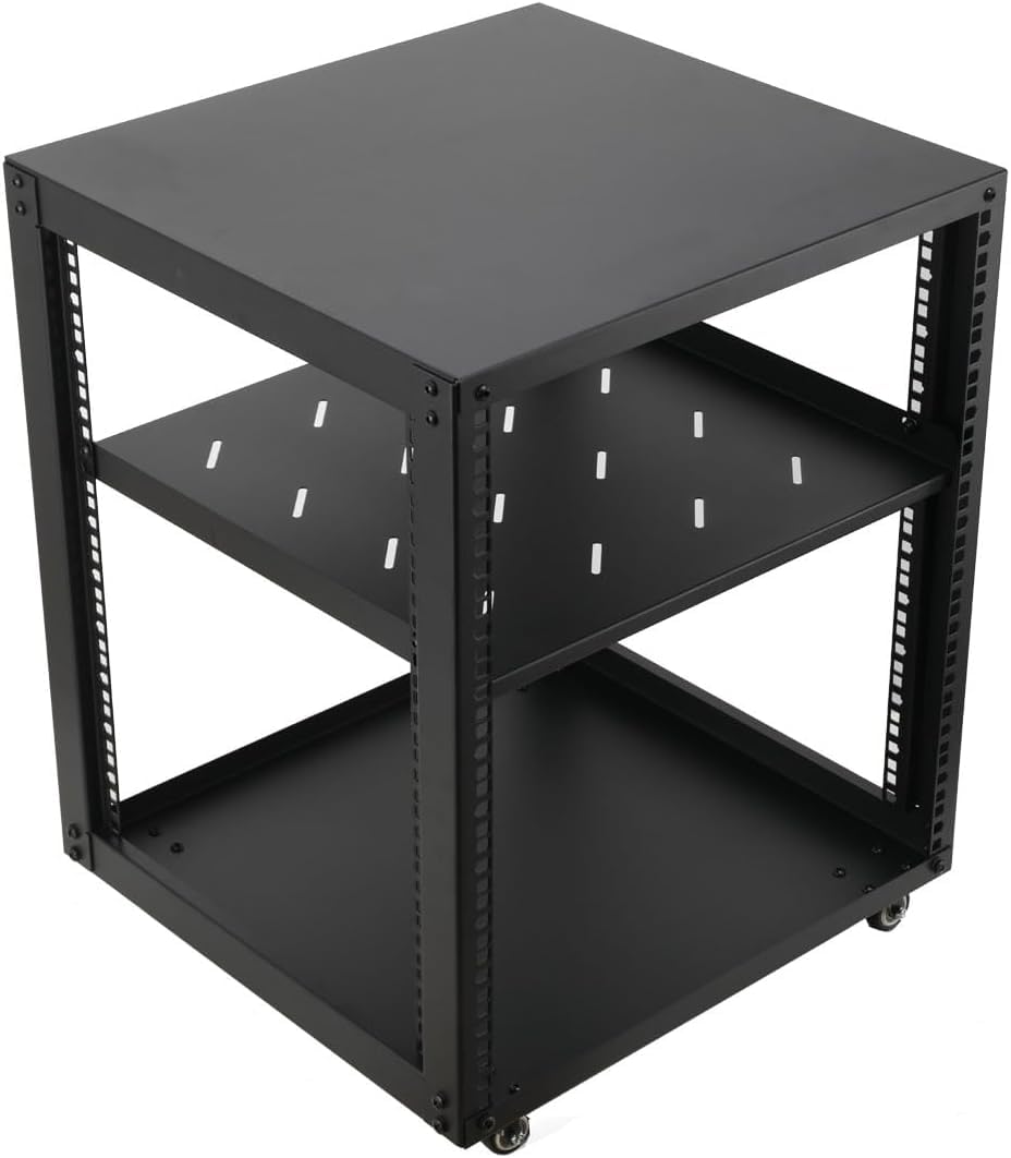 Rack de Servidor de Marco Abierto de 12U, Rack Móvil de Marco Abierto de 4 Columnas para Servidores, Rack de Red de 19 Pulgadas con Ruedas