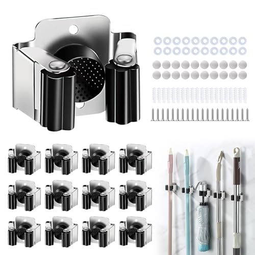 Trukafie Accroche Balai Mural, 12 Pcs Porte Balais Mural Porte Outils Mural en Acier Inoxydable pour Outils de Jardin pour Jardin, Cuisine, Salle de Bain,...