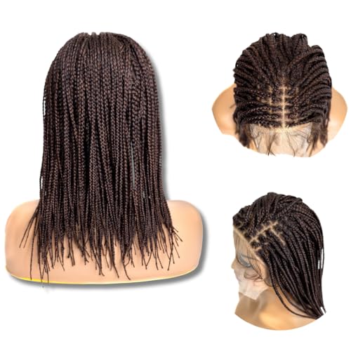 PIB 12'' Single Full Lace Micro Box Braid Wig - Knotless Braided Wigs for Black Women - Handmade Box Braided Wig with Pre-Plucked Hairline - Off Black and Brown #1B30