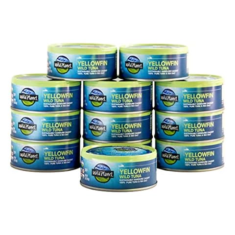 Wild Planet Wild Yellowfin Tuna, Tinned Fish, Canned Tuna, Sustainably Wild-Caught, Non-GMO, Kosher, Gluten Free, Keto and Paleo, 5 Ounce (Pack of 12) Cover