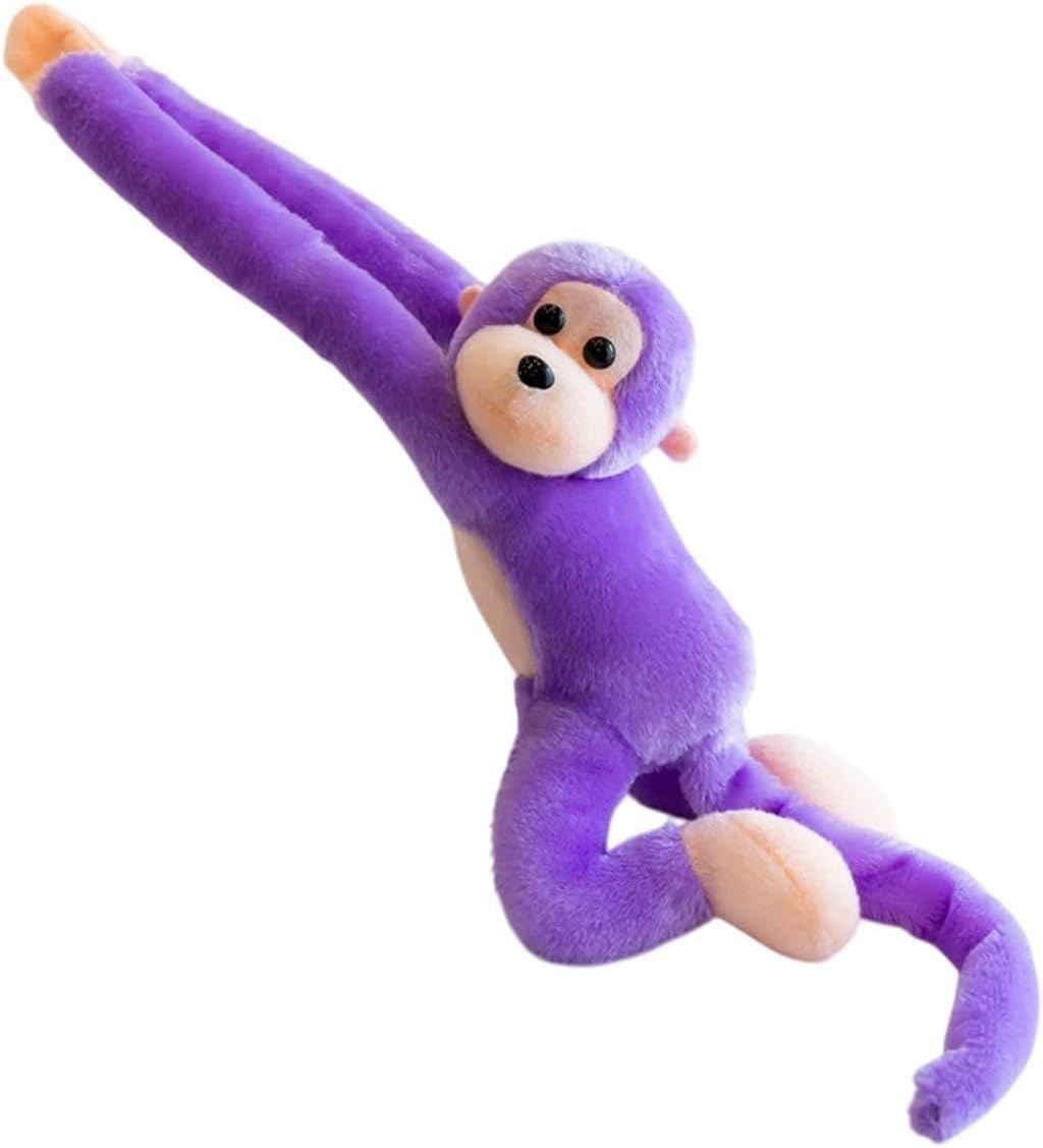 Hanging Monkey Stuffed Animal, 27.5 Inch Interactive Plush Monkey Toy with Sound & Long Arms for Curtain Tie-Back, Kids Room Decor (Purple)